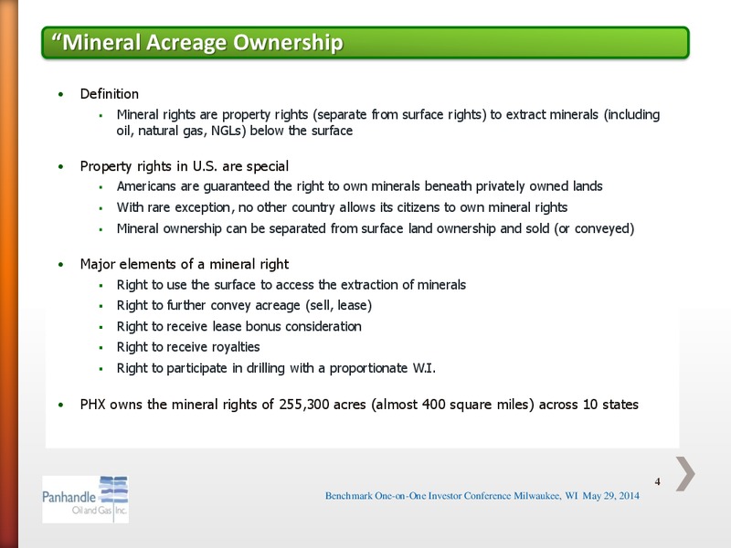 BENCHMARK ONE ON ONE INVESTOR CONFERENCE – Panhandle Oil and Gas Inc. – slide 3
