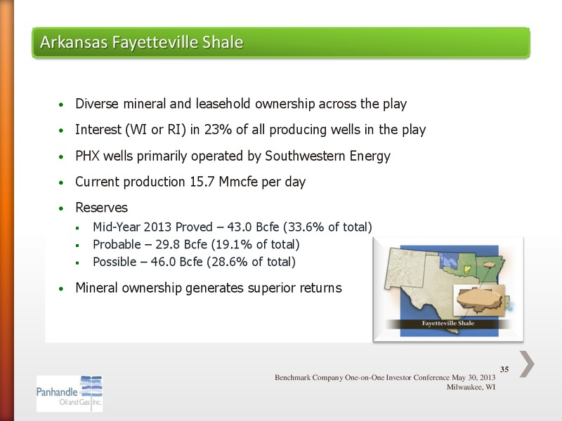 BENCHMARK COMPANY LLC ONE ON ONE INVESTOR CONFERENCE – Panhandle Oil and Gas Inc. – slide 34