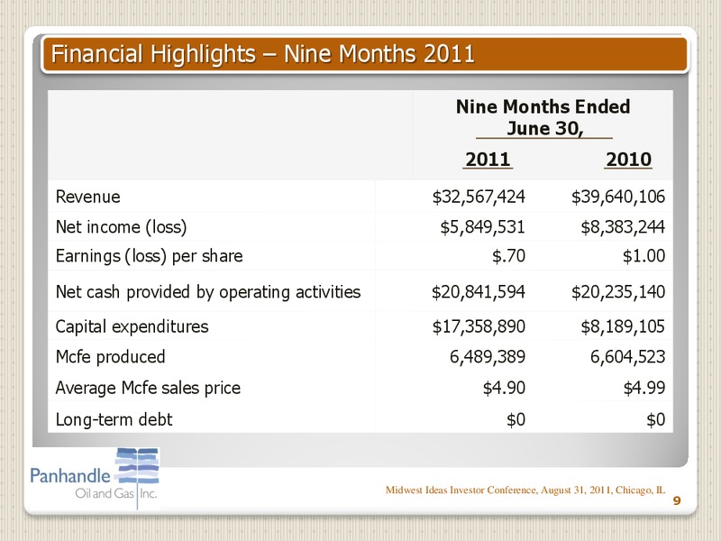 MIDWEST IDEAS INVESTOR CONFERENCE – Panhandle Oil and Gas Inc. – slide 8