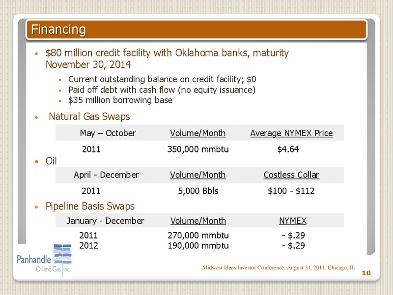 MIDWEST IDEAS INVESTOR CONFERENCE – Panhandle Oil and Gas Inc. – slide 9