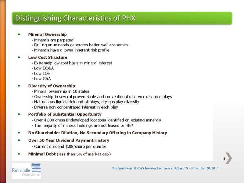SOUTHWEST IDEAS INVESTOR CONFERENCE – Panhandle Oil and Gas Inc. – slide 3