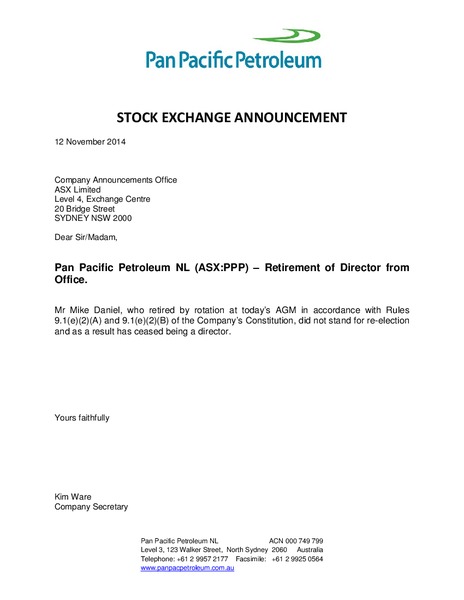 Stock Exchange Announcement – Pan Pacific Petroleum – slide 1