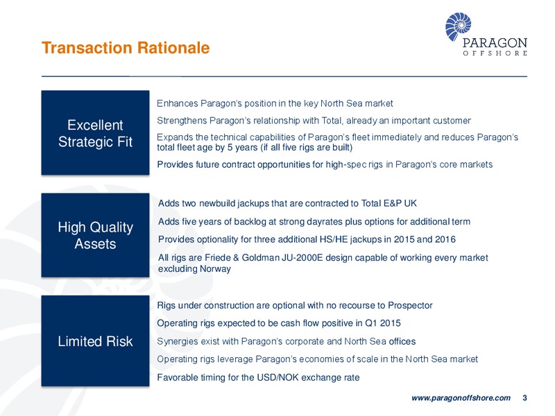NOVEMBER 2014 CORPORATE PRESENTATION – Paragon Offshore Plc – slide 3