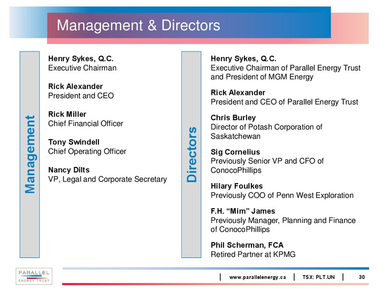 CORPORATE PPRESENTATION – PARALLEL ENERGY LP – slide 29