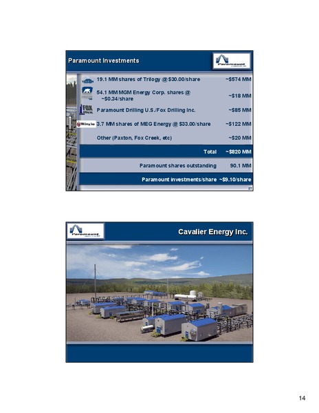 FIRSTENERGY CAPITAL EAST COAST ENERGY CONFERENCE – Paramount Resources Ltd. – slide 13