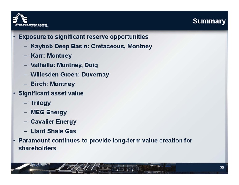 CORPORATE PRESENTATION – Paramount Resources Ltd. – slide 29