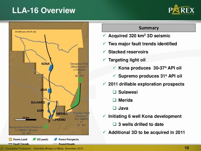CAPP OIL & GAS INVESTMENT SYMPOSIUM 2011 – Parex Resources, Inc. – slide 10
