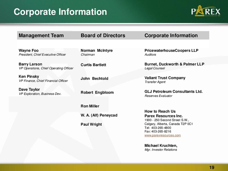 Q2 2011 CORPORATE PRESENTATION – Parex Resources, Inc. – slide 19