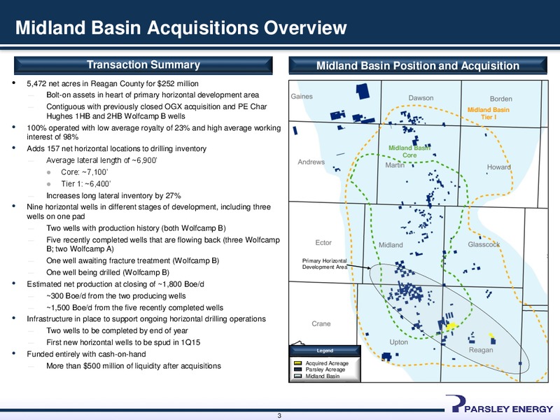 Midland Basin Acquisitions – Parsley Energy Inc. – slide 2