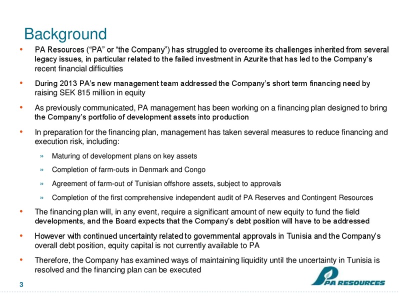 Bondholder Presentation – Pa Resources – slide 2