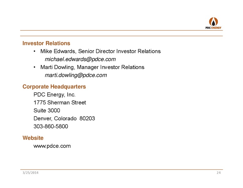 HOWARD WEIL 42ND ANNUAL ENERGY CONFERENCE – PDC Energy, Inc. – slide 23
