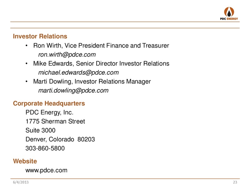 RBC GLOBAL ENERGY CONFERENCE – PDC Energy, Inc. – slide 22