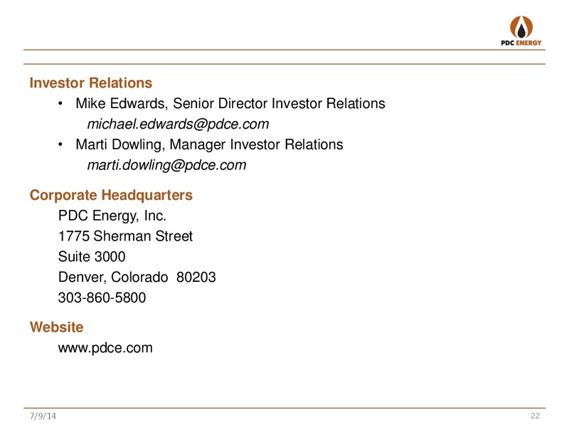 COMPANY UPDATE – PDC Energy, Inc. – slide 21
