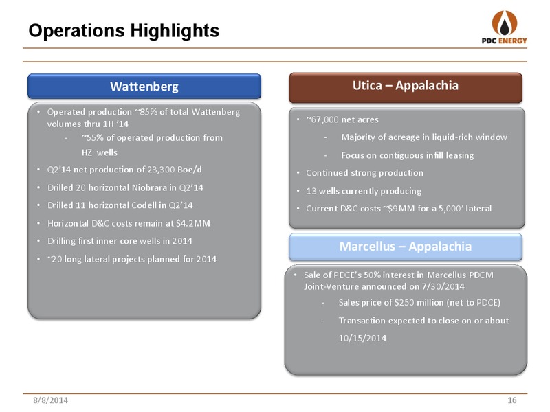 2014 SECOND QUARTER REPORT – PDC Energy, Inc. – slide 15