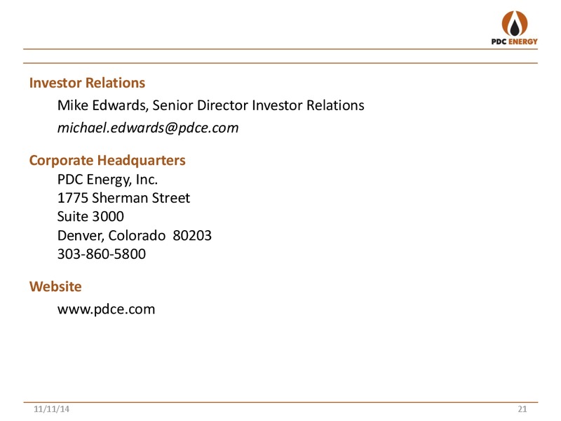 STEPHENS: 2014 FALL INVESTMENT CONFERENCE – PDC Energy, Inc. – slide 20