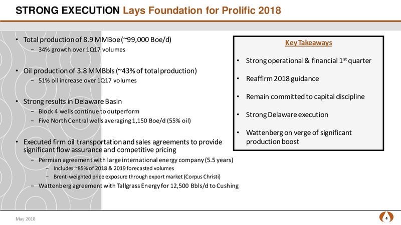 1Q 2018 Earnings Presentation – PDC Energy, Inc. – slide 3
