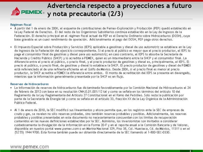 Presentacin a Inversionistas – PEMEX – slide 3