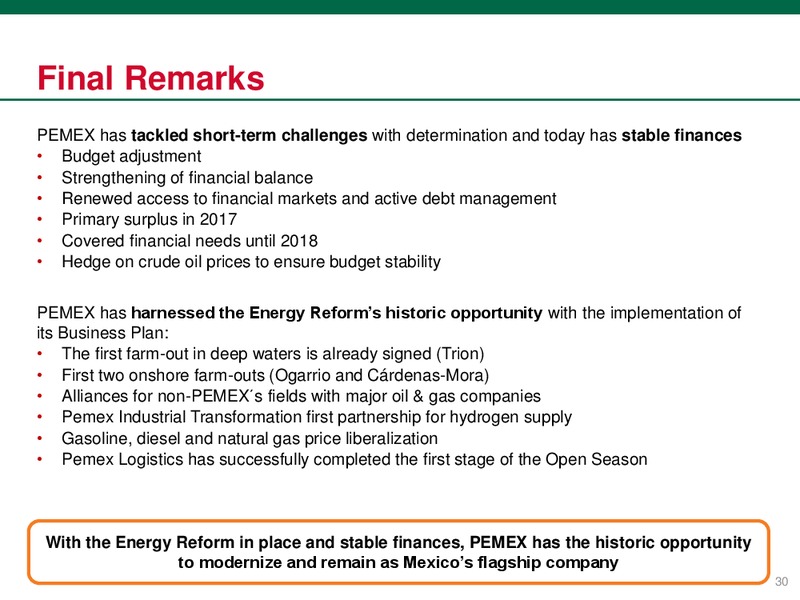 January 2018 Investor Presentation – PEMEX – slide 31