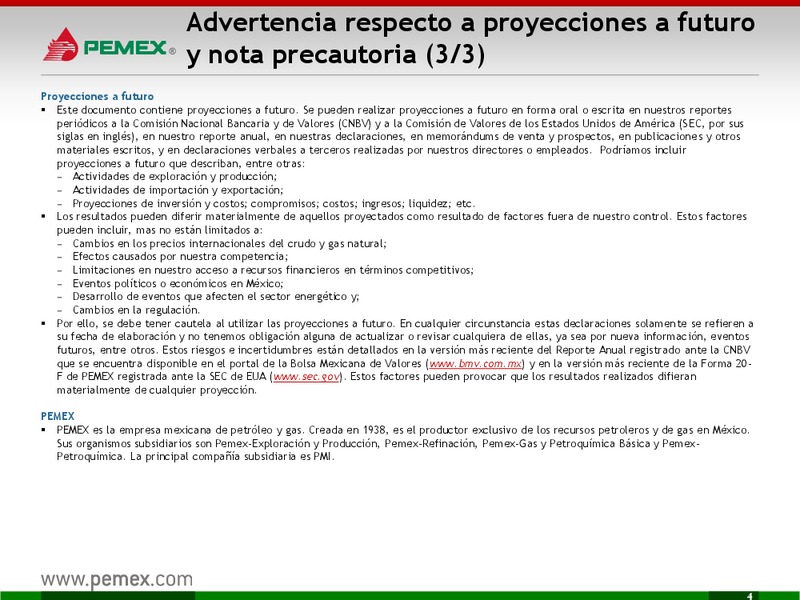 Presentacin a Inversionistas – PEMEX – slide 4