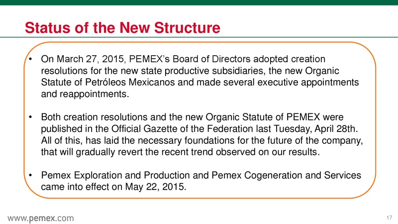 May 2015 Investor Presentation – PEMEX – slide 17