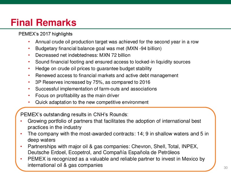 July 2018 Investor Presentation – PEMEX – slide 30