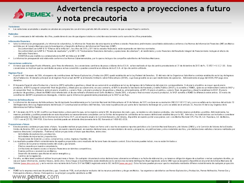 Investor Presentation – PEMEX – slide 2