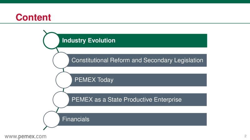 Mexicos Energy Reform & PEMEX as a State Productive Enterprise August 2014 – PEMEX – slide 2