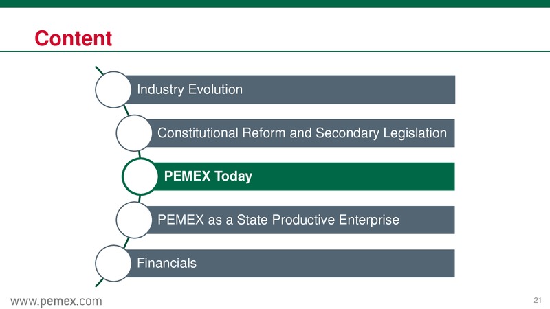Mexicos Energy Reform & PEMEX as a State Productive Enterprise August 2014 – PEMEX – slide 21