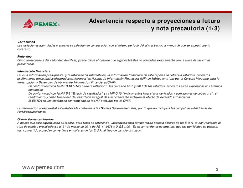 Presentacin a Inversionistas – PEMEX – slide 2