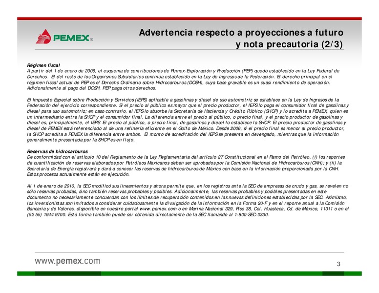 Presentacin a Inversionistas – PEMEX – slide 3