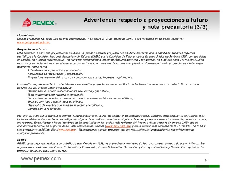 Presentacin a Inversionistas – PEMEX – slide 4