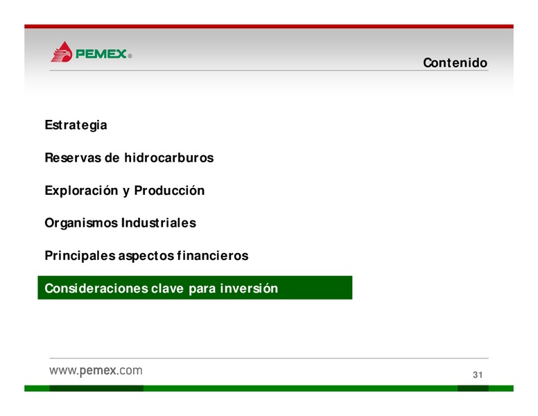 Presentacin a Inversionistas – PEMEX – slide 31