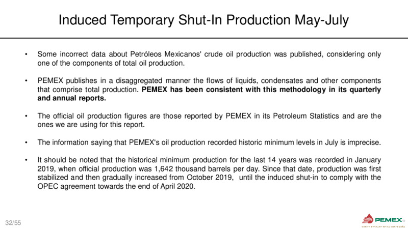 October 2020 Corporate Presentation – PEMEX – slide 31