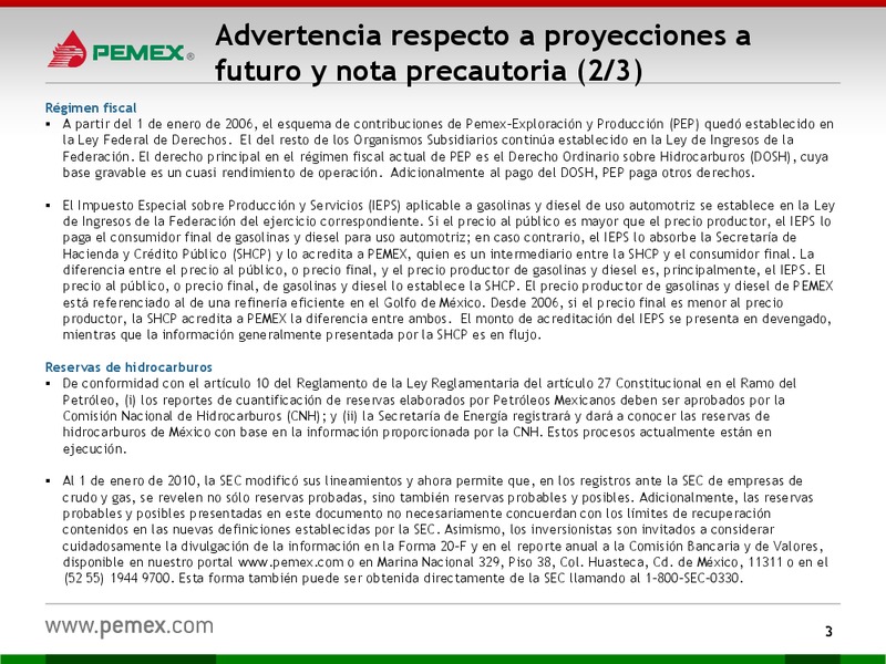 Presentacin a Inversionistas – PEMEX – slide 3