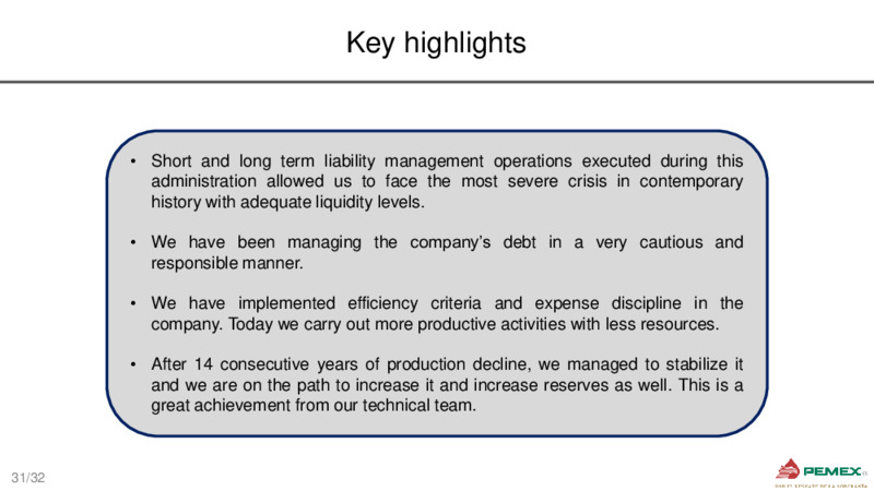 Bank Meetings – PEMEX – slide 31