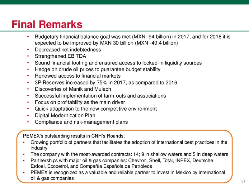 Investor Presentation – PEMEX – slide 31