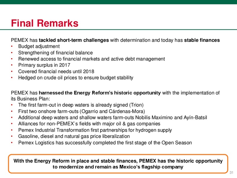December 2017 Investor Presentation – PEMEX – slide 32