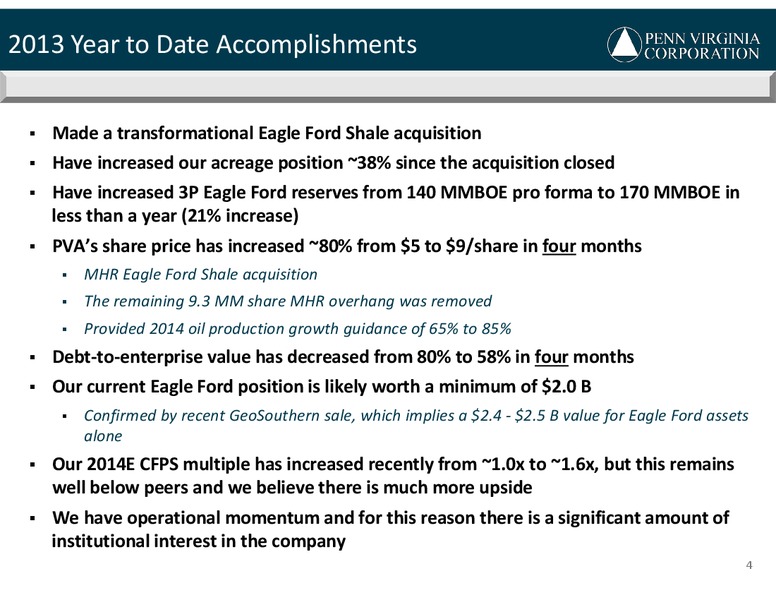 INVESTOR PRESENTATION – Penn Virginia Corp – slide 4