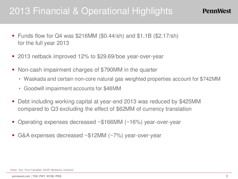 2013 FOURTH QUARTER RESERVE RESULTS – Penn West Petroleum Ltd. – slide 2
