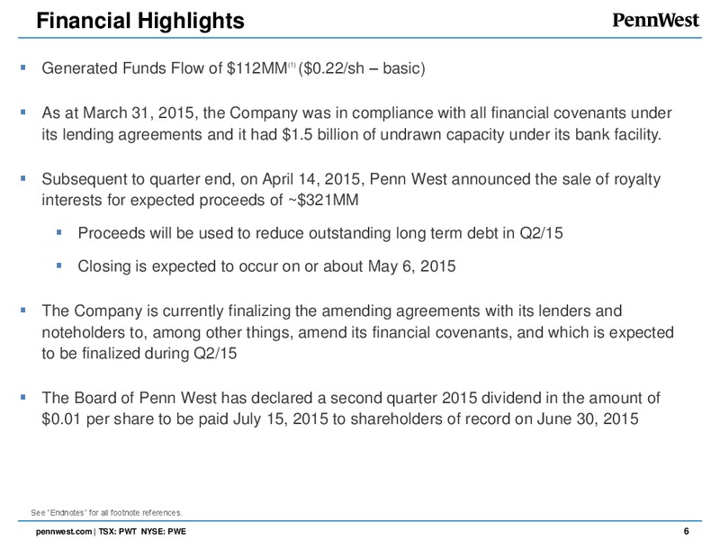 Q1 2015 EARNINGS CALL – Penn West Petroleum Ltd. – slide 4