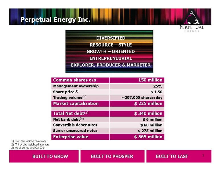 FIRSTENERGY CAPITAL ENERGY GROWTH CONFERENCE – Perpetual Energy Inc – slide 3