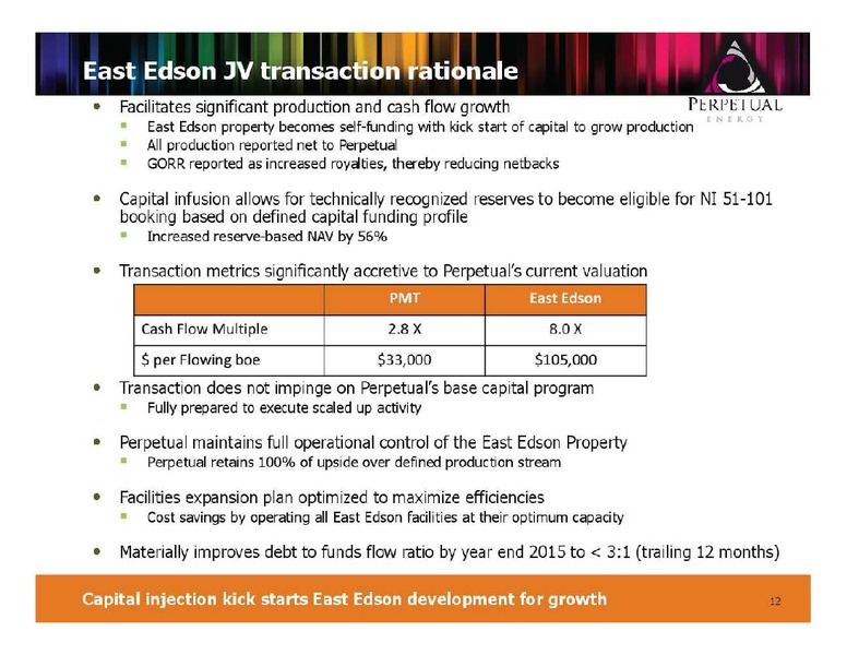FIRSTENERGY CAPITAL ENERGY GROWTH CONFERENCE – Perpetual Energy Inc – slide 12