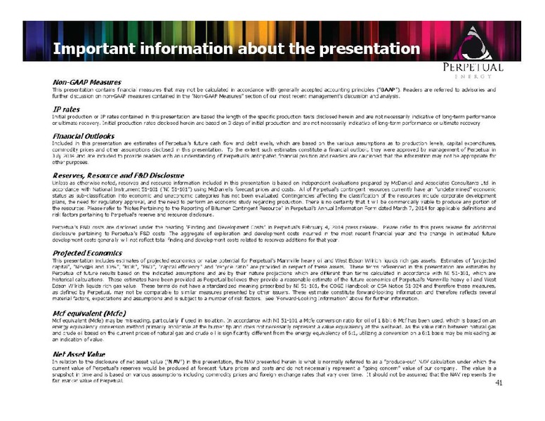 FIRSTENERGY CAPITAL ENERGY GROWTH CONFERENCE – Perpetual Energy Inc – slide 41