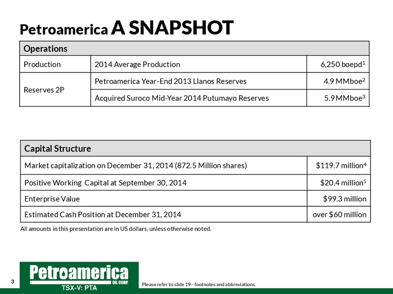 TD Securities London Energy Conference 2015 – Petroamerica Oil Corp – slide 3