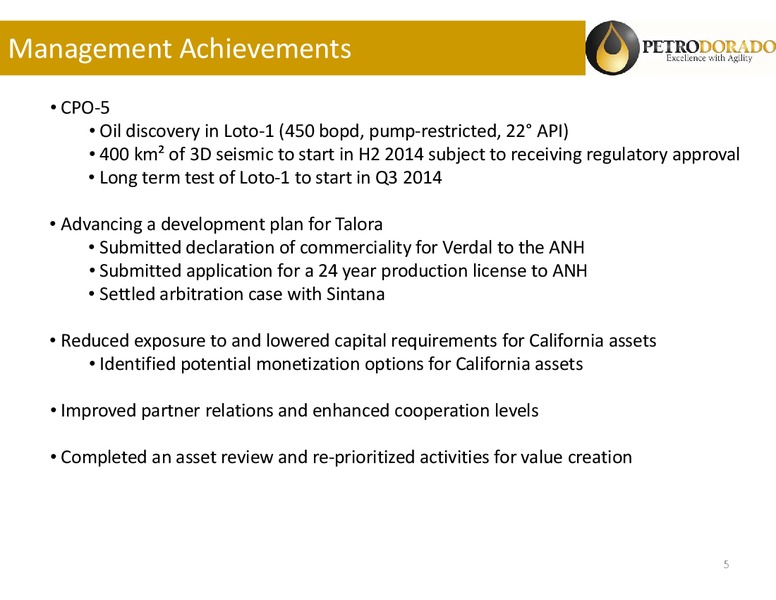CorporatePresentation – Petrodorado Energy Ltd. – slide 5