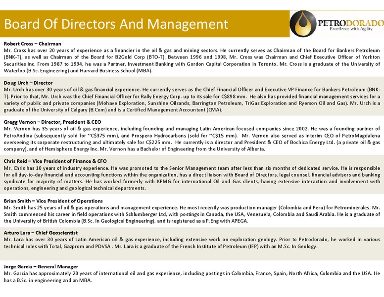 CorporatePresentation – Petrodorado Energy Ltd. – slide 20