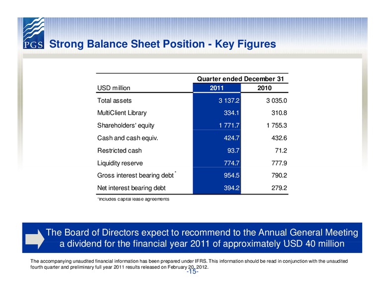 Q4 2011 EARNINGS CALL – Petroleum Geo Services (PGS) – slide 15
