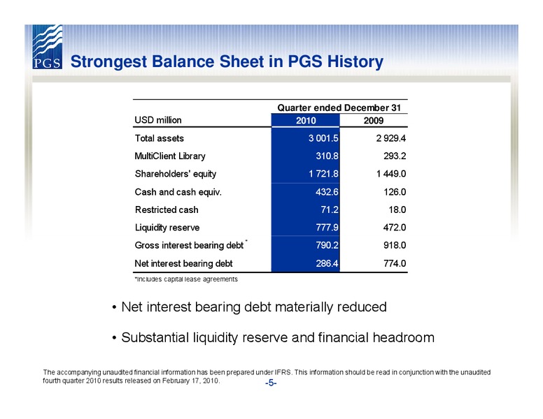 DNB NOR MARKETS OIL OFFSHORE AND SHIPPING CONFERENCE – Petroleum Geo Services (PGS) – slide 5