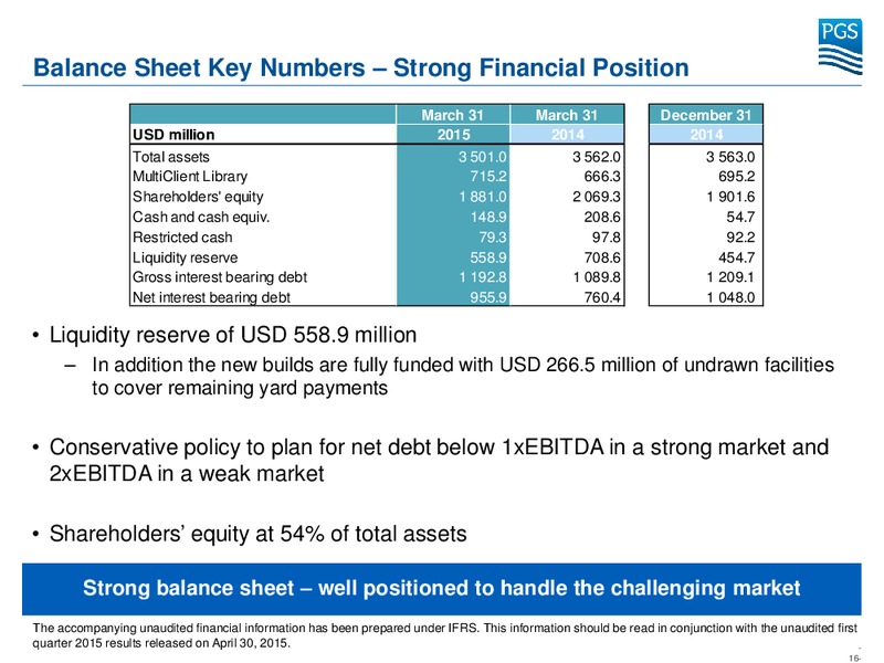 Q1 2015 EARNINGS CALL – Petroleum Geo Services (PGS) – slide 15