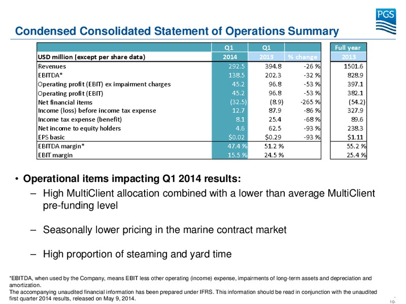 Q1 2014 EARNINGS CALL – Petroleum Geo Services (PGS) – slide 10
